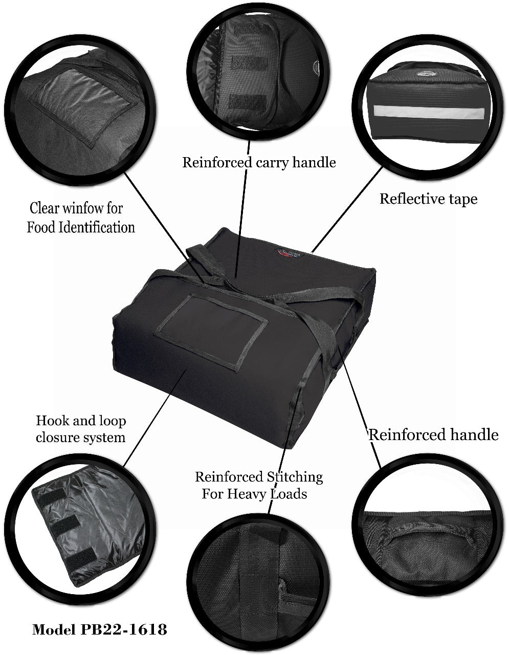 PB22-1618-BLK 16" - 18" Pizza Delivery Bag (Black) UPC: 850024511064