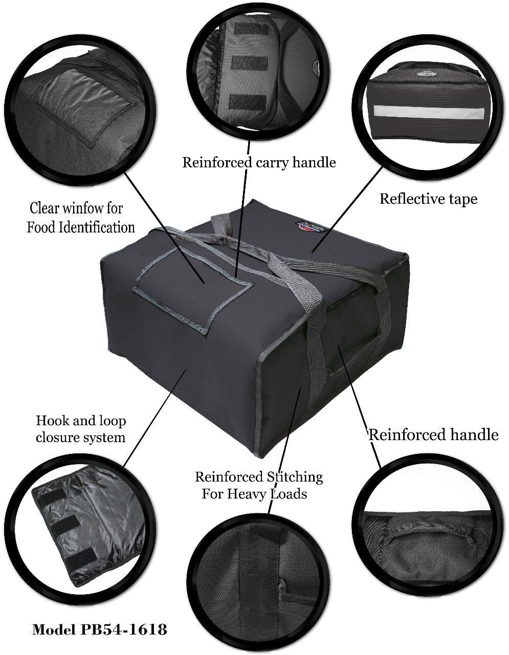 PB54-1618-BLK 16" - 18" Pizza Delivery Bag (Black) UPC : 850024511118